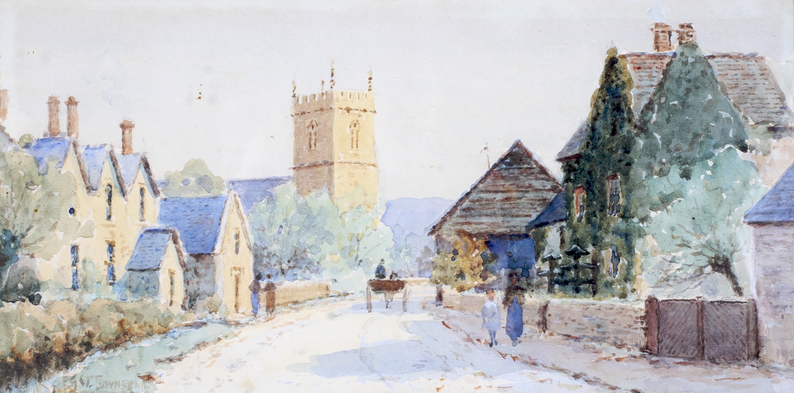 Alfred Oliver Townsend (1846-1917), Coaley, village scene, watercolour on paper.