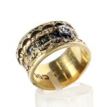 A George IV 18ct gold, diamond and enamel broad band mourning ring.