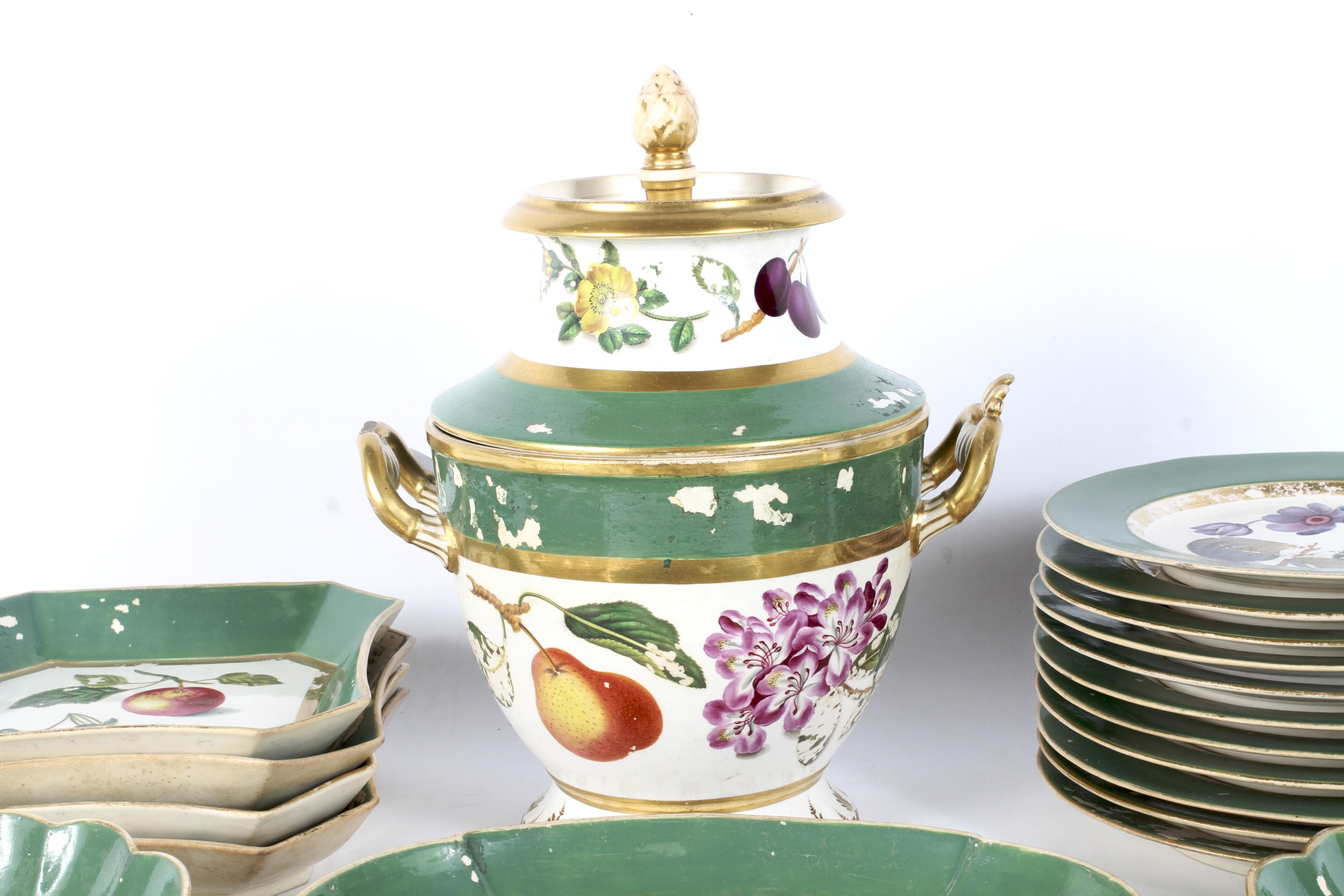 An early 19th century English porcelain green-ground part dessert service. - Image 2 of 3