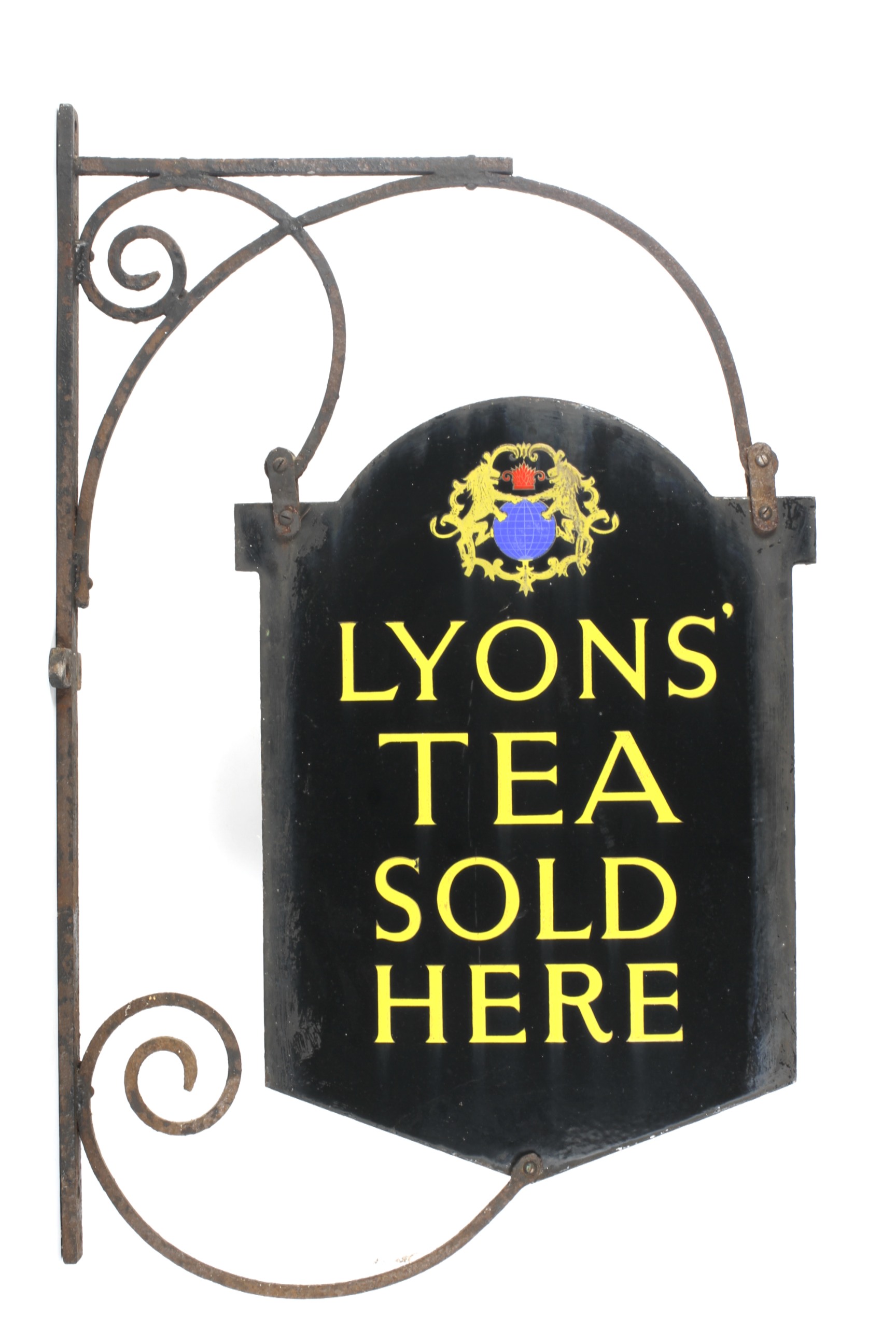 An early 20th century enamelled double sided Lyons' Tea advertising sign