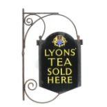 An early 20th century enamelled double sided Lyons' Tea advertising sign