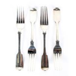 Four Victorian silver forks, 3 maker Chawner & Co, London 1847 and one other, 323.4 grams.