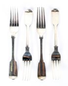 Four Victorian silver forks, 3 maker Chawner & Co, London 1847 and one other, 323.4 grams.