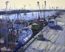 Bernard Evans (1929), New-Pier, Newlyn, Morning, oil on canvas.