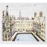After Julian Trevelyan (1910-1988), a framed signed limited edition print of a town square.