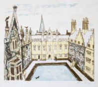 After Julian Trevelyan (1910-1988), a framed signed limited edition print of a town square.