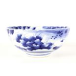 A Japanese style blue and white porcelain fluted punch bowl.