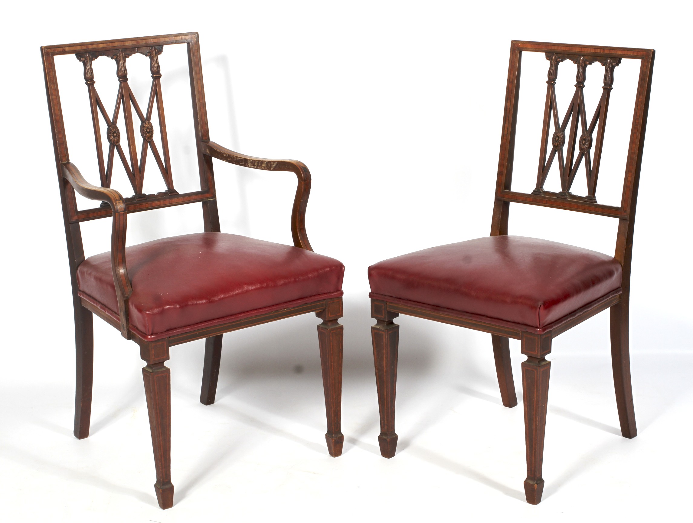 A set of eight Edwardian inlaid mahogany dining chairs with pierced splats. - Image 2 of 2