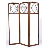 A fine Edwardian inlaid mahogany three-fold screen,