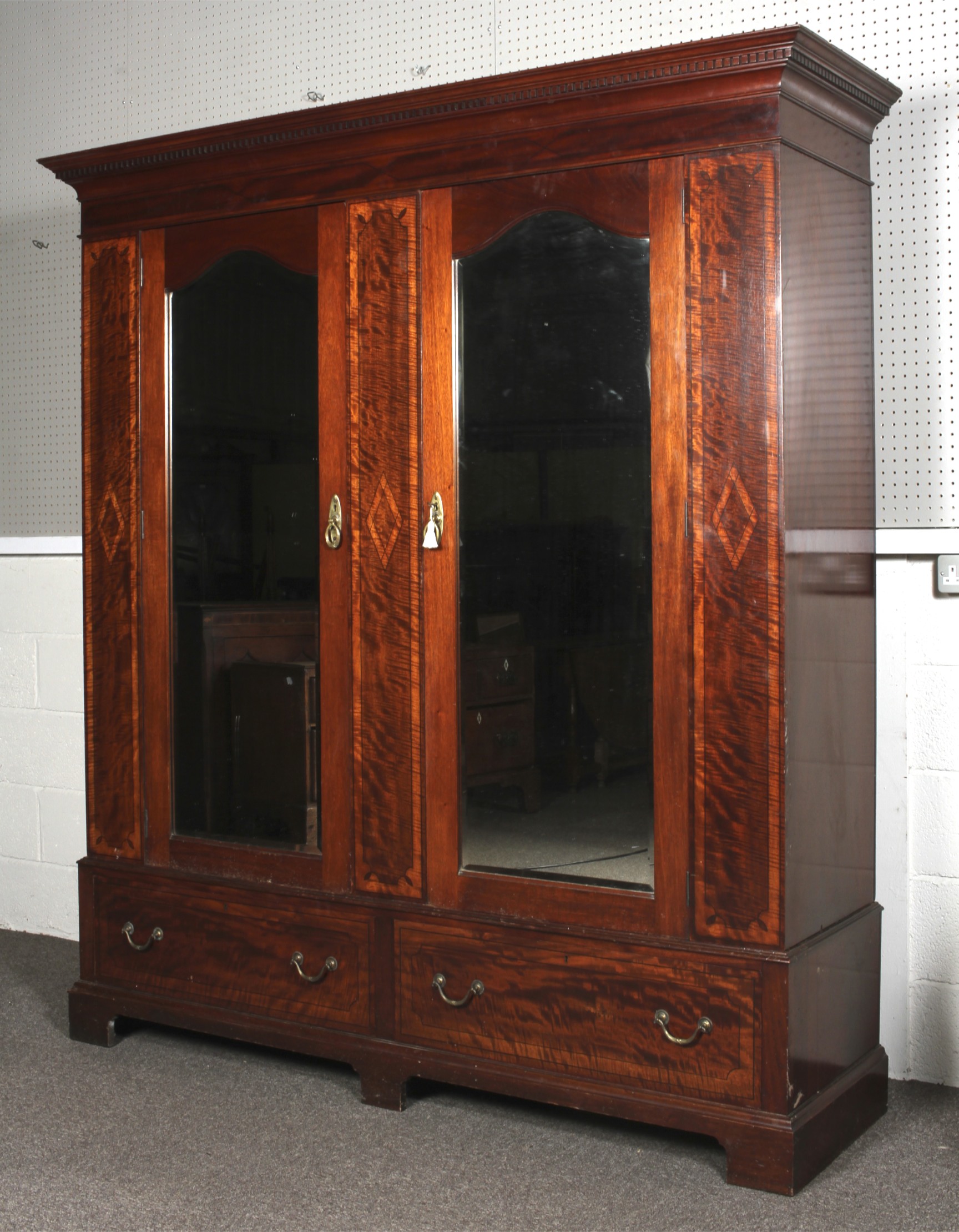 A fine 19th century inlaid mahogany double gentleman's wardrobe.