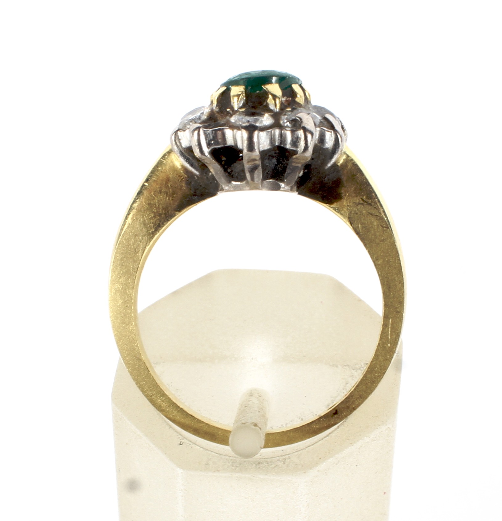 A modern 18ct gold, emerald and diamond oval cluster ring. - Image 3 of 4