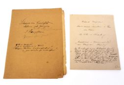An important collection of autographed working notes for the composer Richard Wagner's 1841 novella