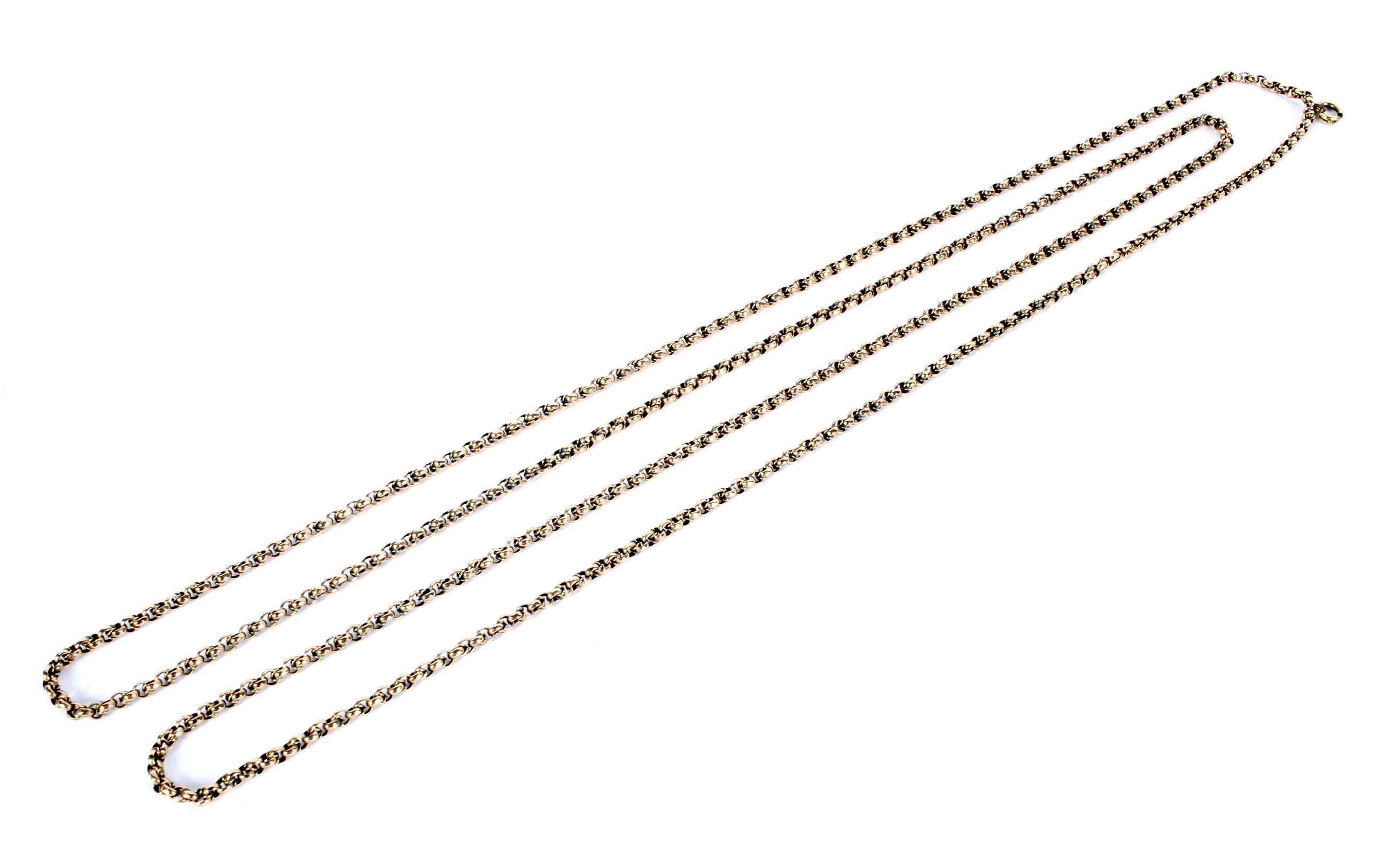 A 19th century gold fancy faceted belcher link necklace adapted from a guard chain.