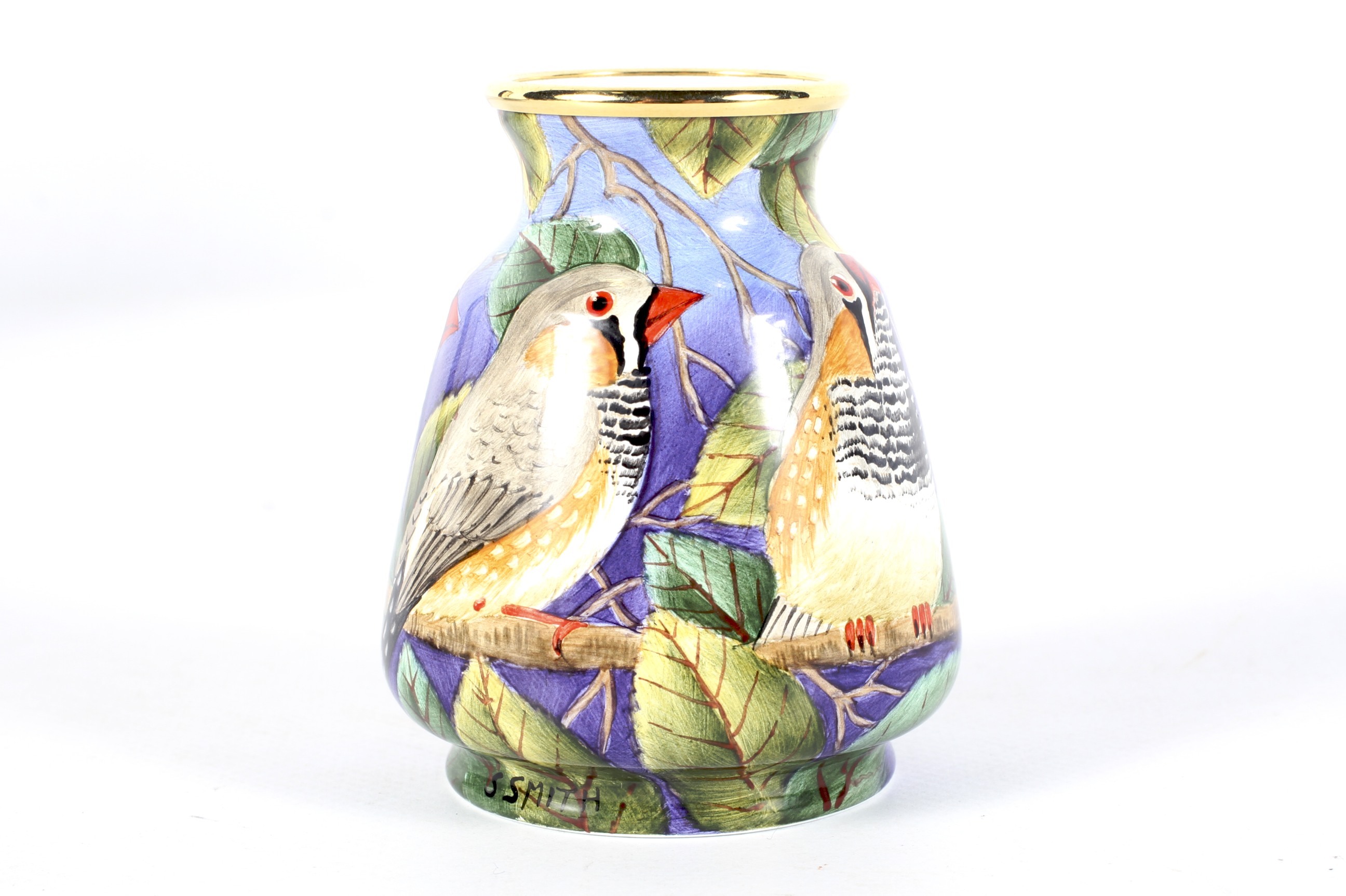A small Moorcroft limited edition Zebra Zinch pattern enamel vase in presentation case. - Image 2 of 3