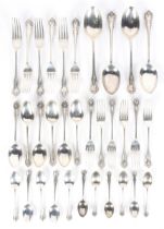 A silver part six setting canteen of cutlery, 6 table spoons, 6 dessert forks and spoons,