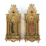 Two Victorian Gothic giltwood framed painted panels.