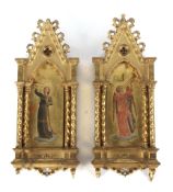 Two Victorian Gothic giltwood framed painted panels.