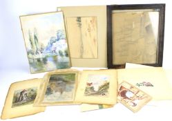 A group of early 20th century watercolours mostly of buildings,