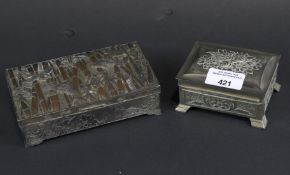 Two pewter boxes.