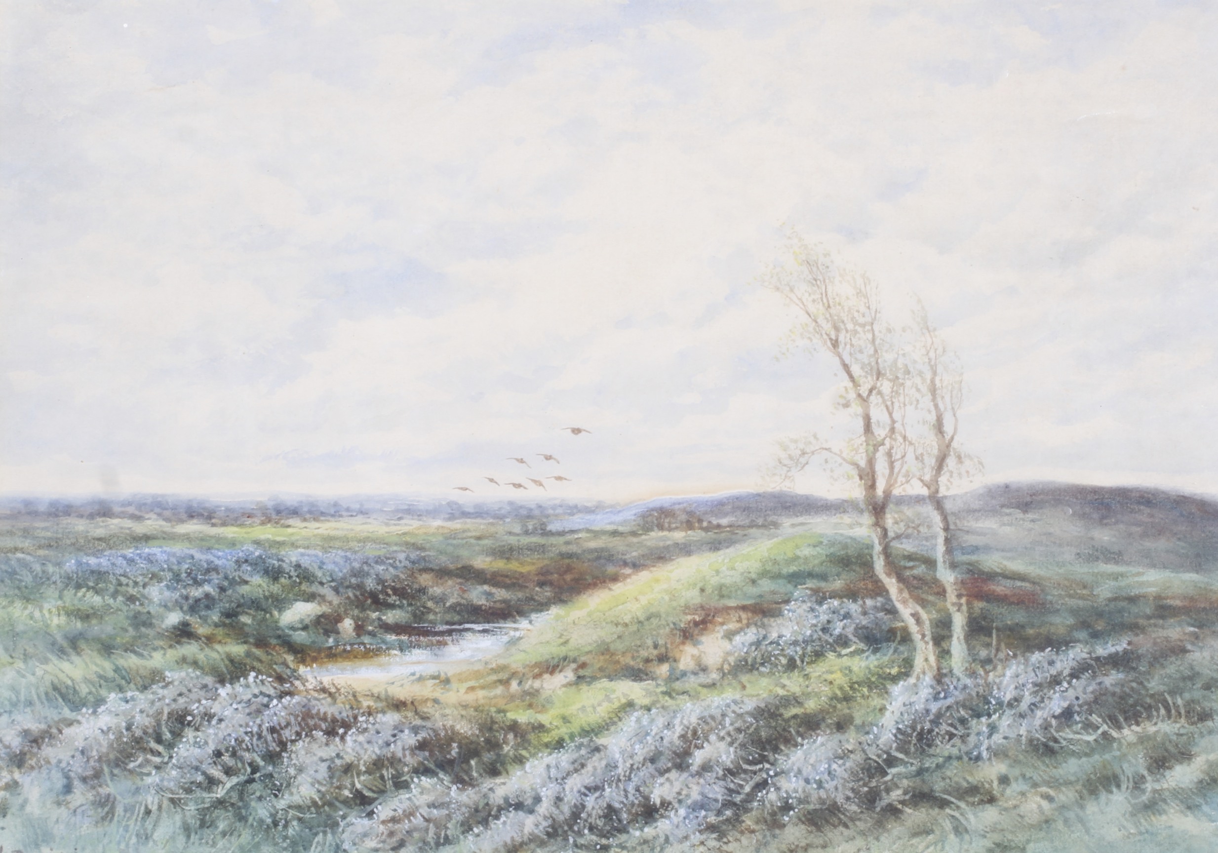 L Bowing, Moorland view, watercolour, ci