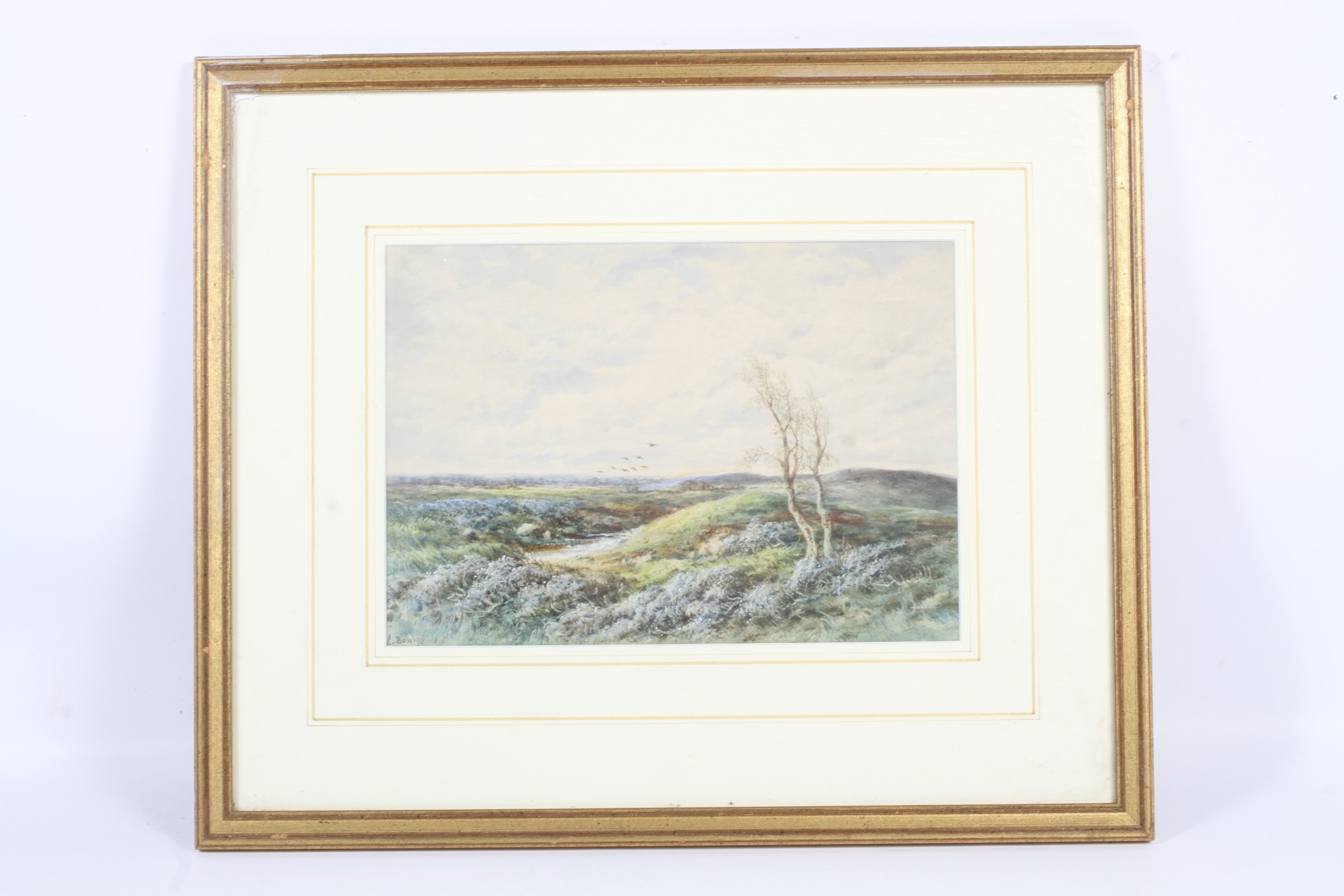 L Bowing, Moorland view, watercolour, ci - Image 2 of 2