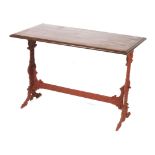 A rectangular mahogany pub table. The to