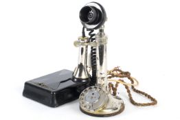 A vintage candlestick rotary dial telephone stamped No 2, with bell box.