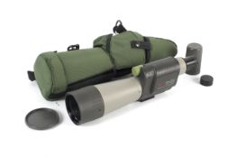 A Kowa TS-612 spotting scope. With a 27X W eye piece, case and front and rear lens caps.