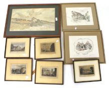 An assortment of eight prints and pictur