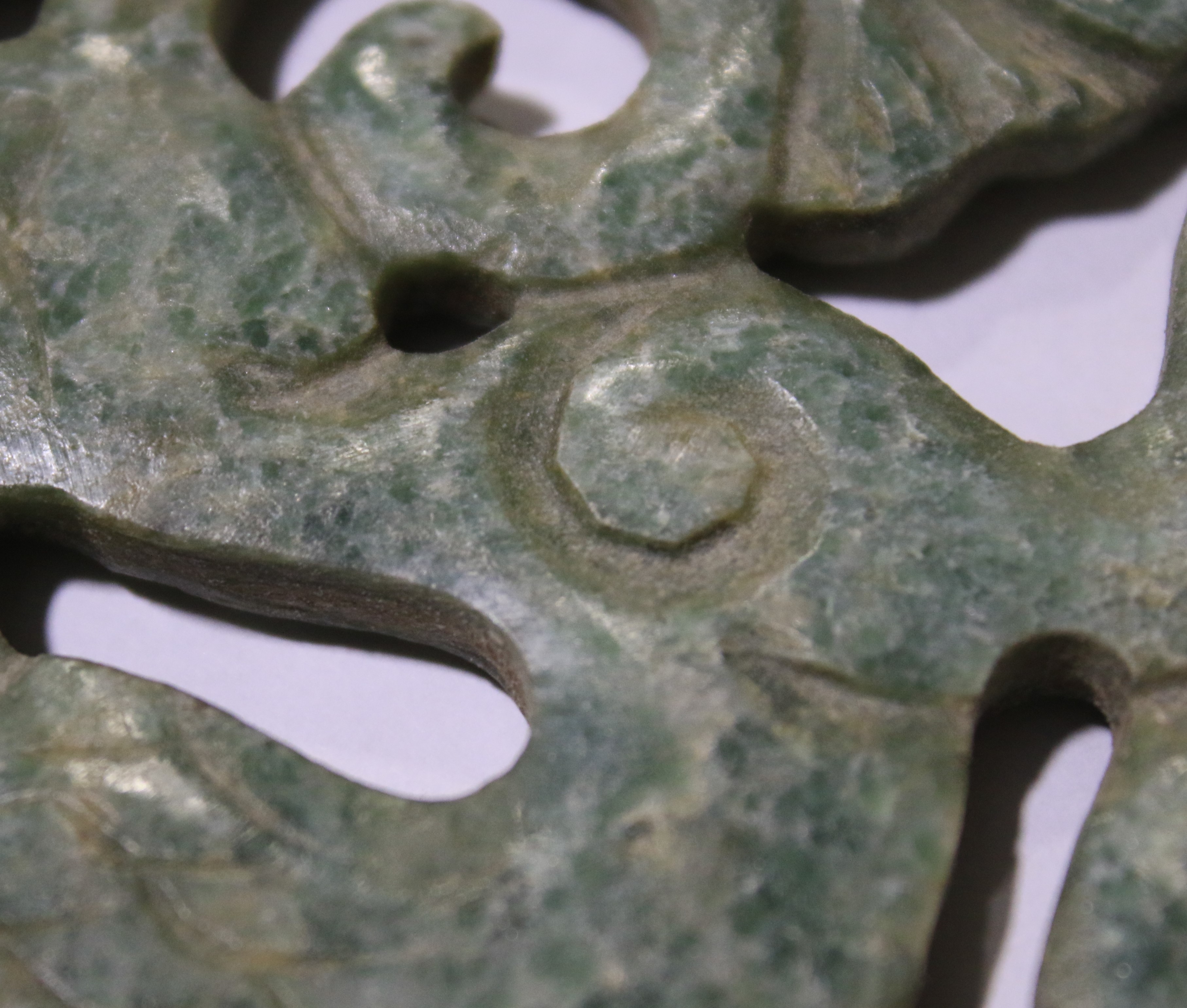 Two carved Chinese mottled green and whi - Image 12 of 12