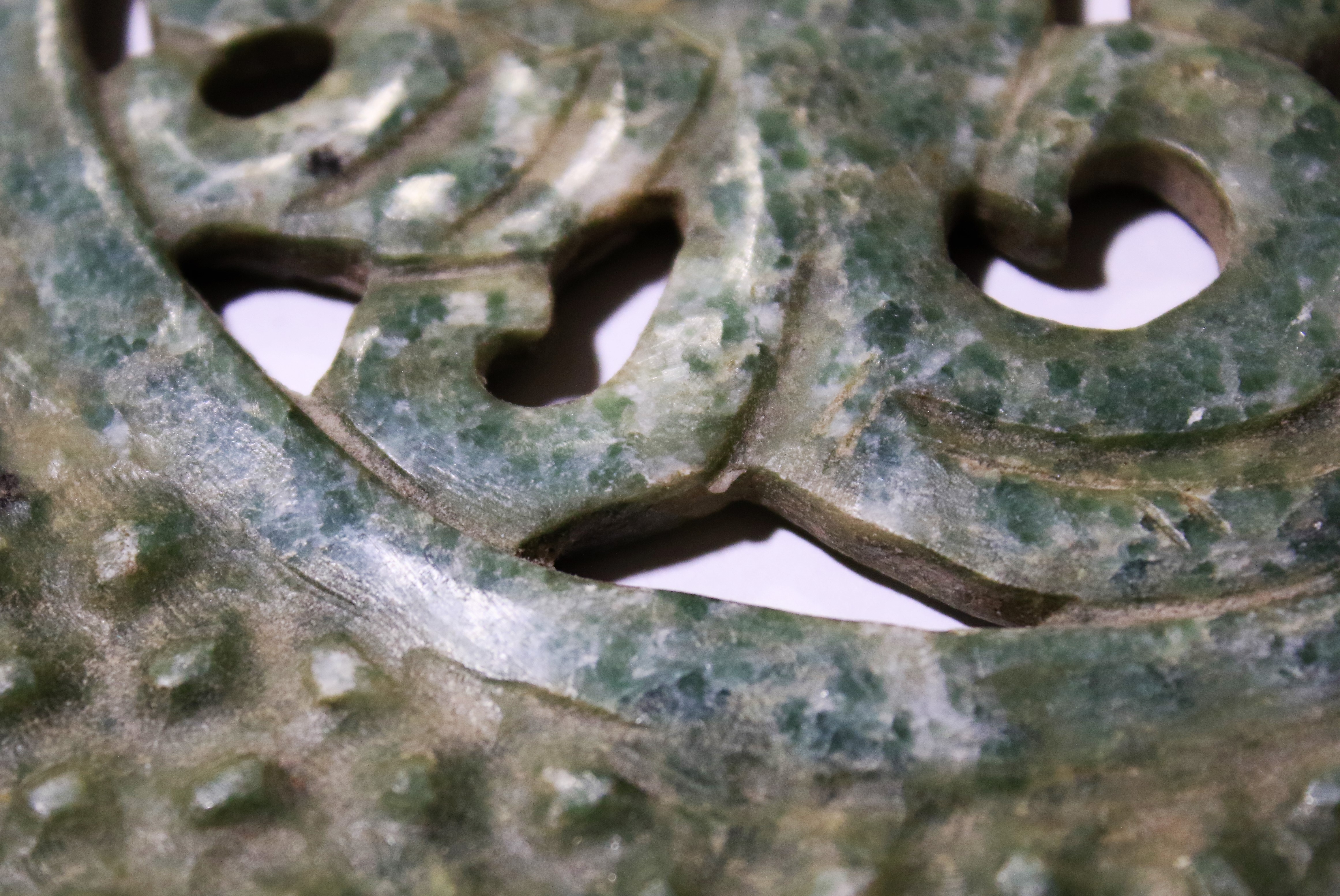 Two carved Chinese mottled green and whi - Image 11 of 12