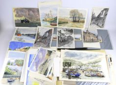 A Large artist portfolio of mostly original water colours depicting boats,