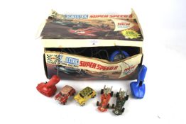 A vintage Scalextric Super Speed 8 slot car model motor racing set.