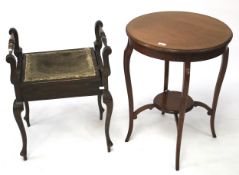 An Edwardian inlaid mahogany circular occasional table and a piano stool.