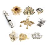 A Hudson & Co 1944 military whistle and an assortment of costume jewellery including silver