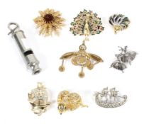 A Hudson & Co 1944 military whistle and an assortment of costume jewellery including silver
