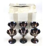 A set of six silver plate Mappin and Webb Ltd drinking goblets for Laura Ashley.