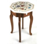 A small Indian Agra inlaid octagonal white marble top table.