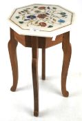 A small Indian Agra inlaid octagonal white marble top table.