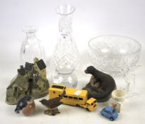 An assortment of 20th Century cut glass and china ornaments.