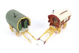 Two finely detailed scratch built traditional travellers wagons with all over paint work