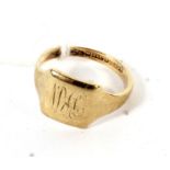 A 9ct gold child's signet ring monogrammed to the front 2.3 grams.