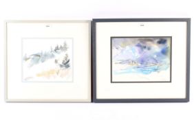 Frances Harden (21st Century), two watercolours: Winter II and a Harbour landscape.