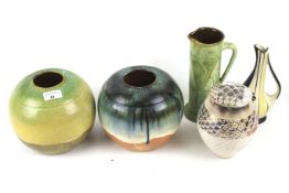 Five assorted art studio pottery items.