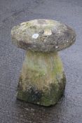 A natural Staddle stone with mushroom top. Diam 58cm x H75cm.