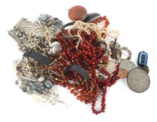 An assortment of costume jewellery to include some silver