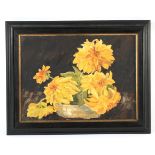 21st Century School, Still Life of yellow Dahlias, oil on canvas. Unsigned,