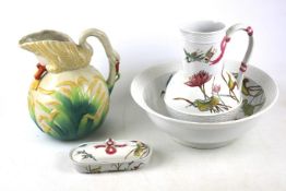 A Victorian Brownfield Audley wash set and one other jug modelled as a swan.