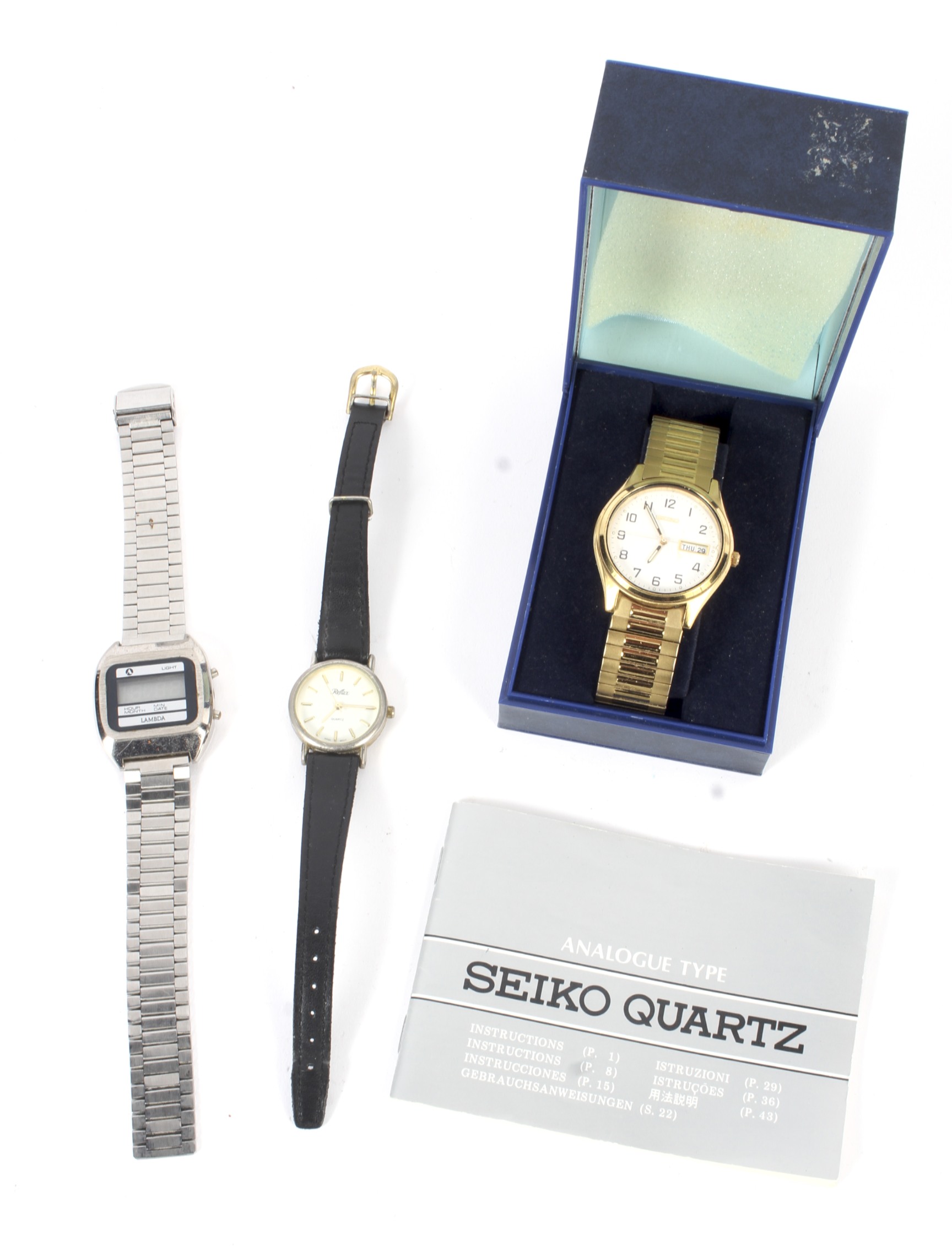 Three assorted watches including a boxed Seiko