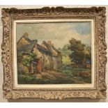A David cottage farm scene oil on canvas signed lower right,